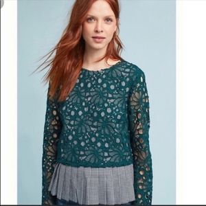 Anthropologie Gabriella Lace & Gingham Peplum Top